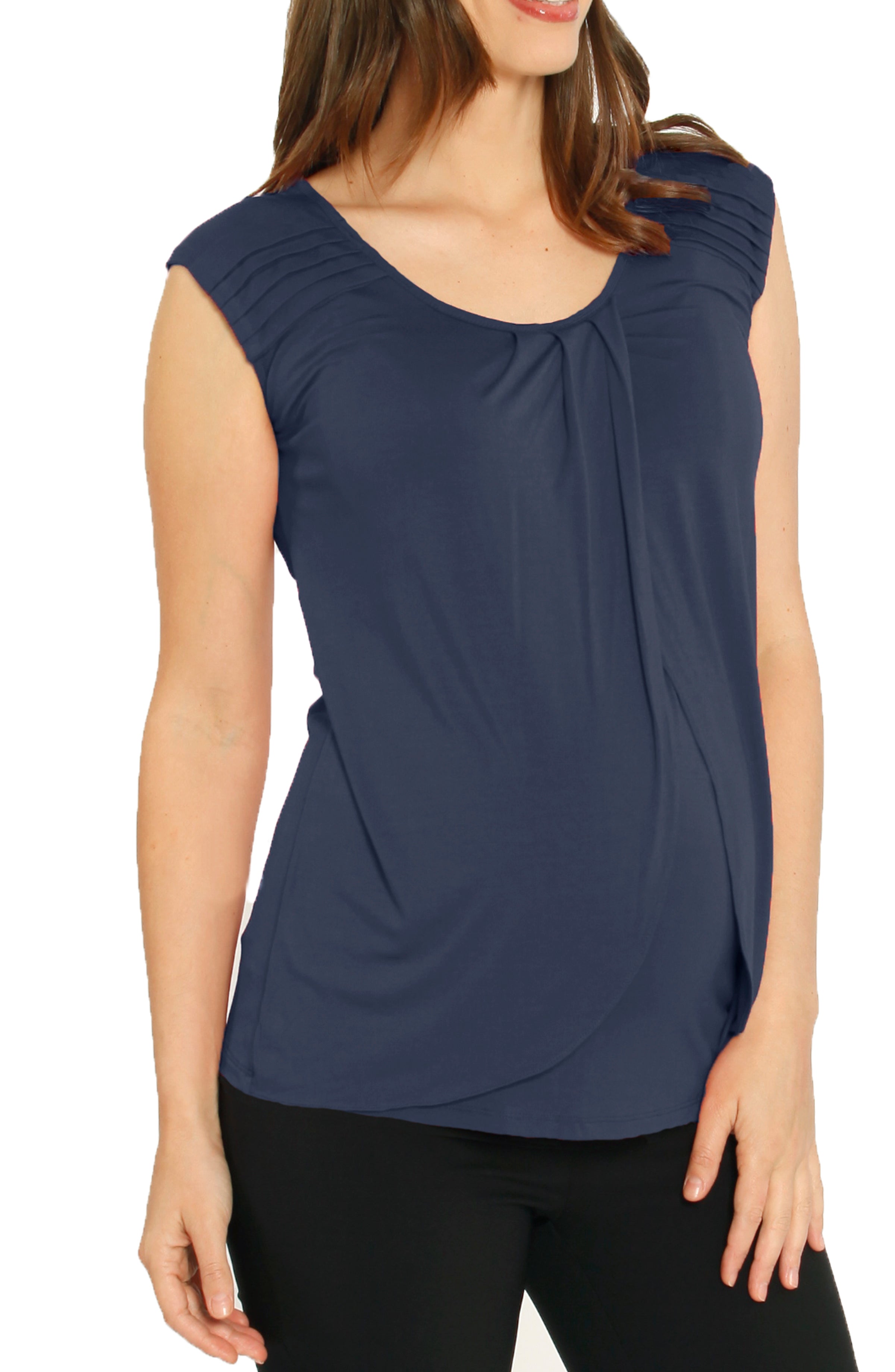 Cap Sleeve Nursing Top with Petal Front in Navy - Angel Maternity USA (1302310584414)