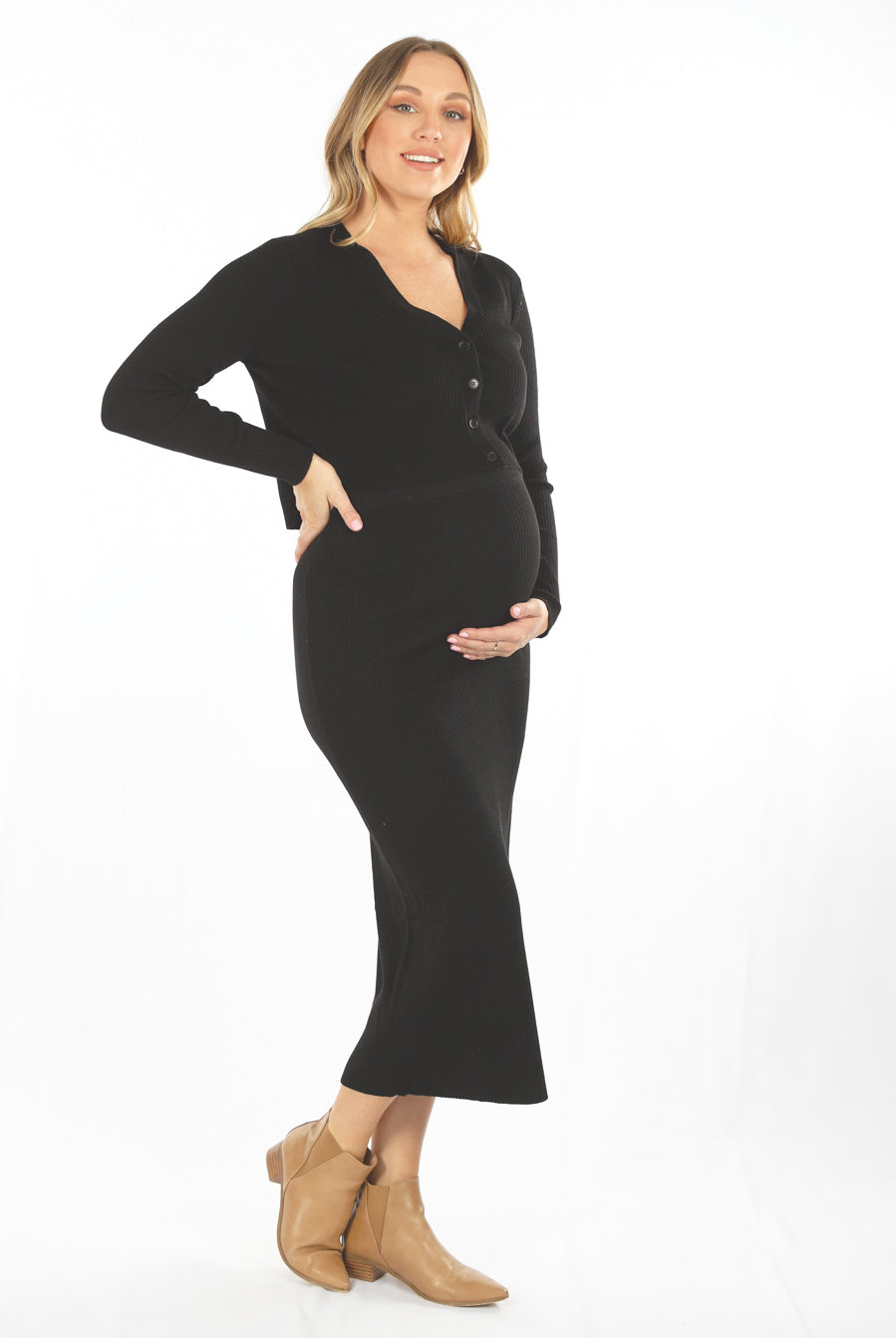 Maternity Long Sleeve Cardigan in Black (6621382312030)