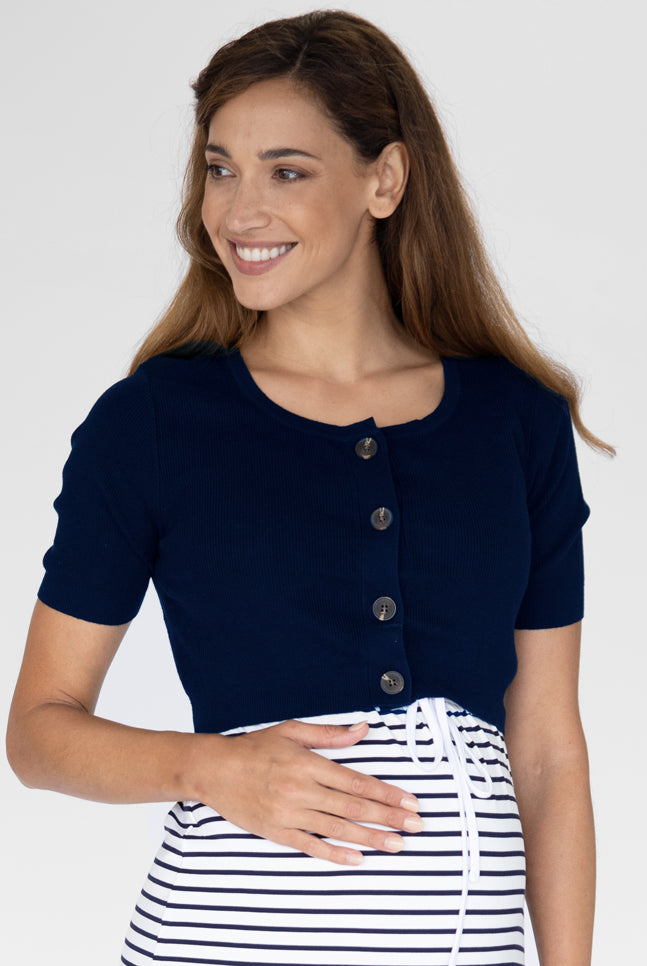 Main view - Short sleeve Maternity and Postnatal Cardigan in Navy (4802026930270)
