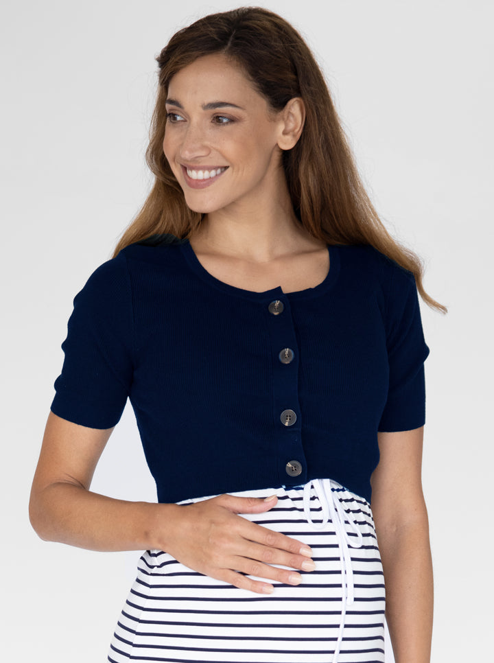 Main view - Short sleeve Maternity and Postnatal Cardigan in Navy (4802026930270)