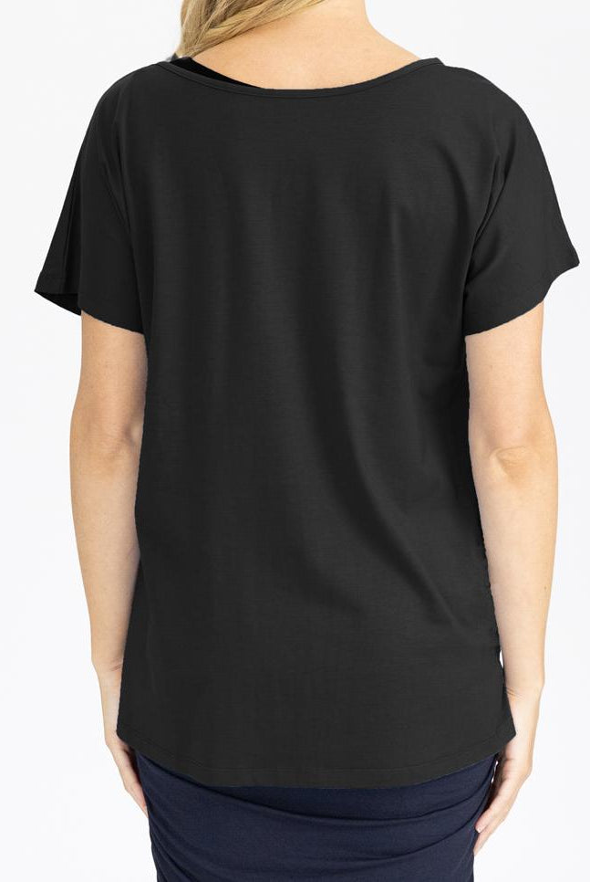Back view - Reversible Maternity Tee Top in Black (4802026602590)