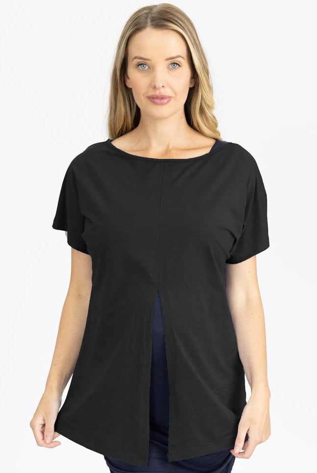 Front view - Reversible Maternity Tee Top in Black (4802026602590)