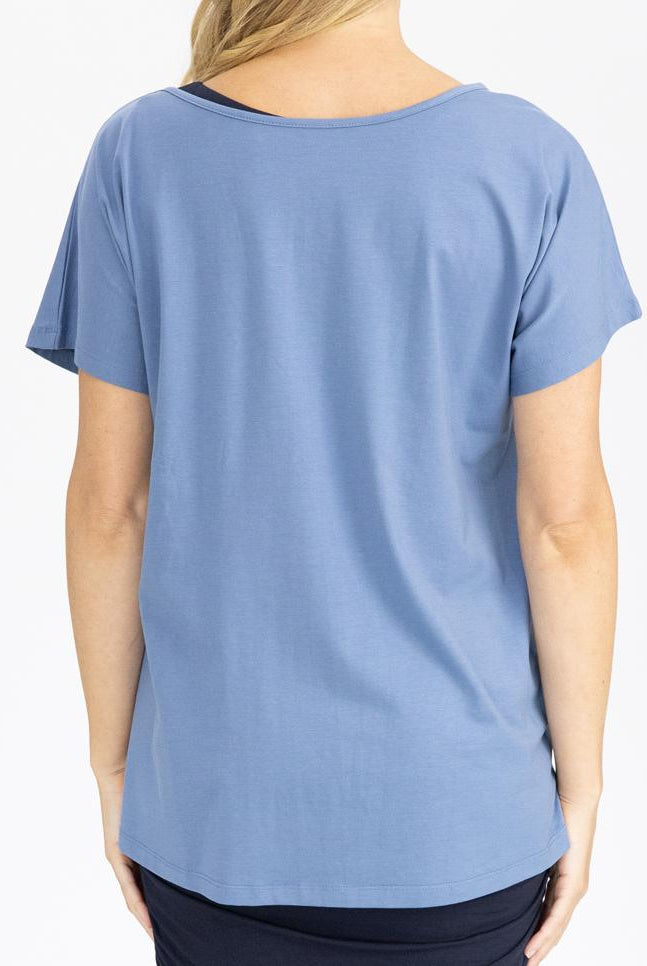 Back view - Reversible Maternity Tee Top in Blue (4802026635358)