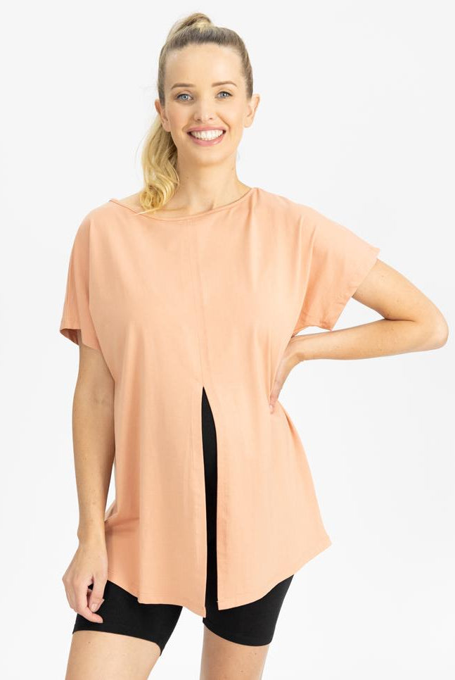 Front view 1 - Reversible Maternity Tee Top in Peach - over (4802026668126)