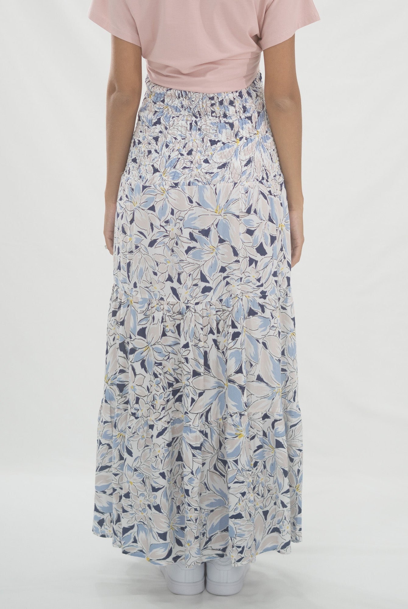 Maternity Shirred Maxi Skirt in Navy Floral Print (6639690842206)