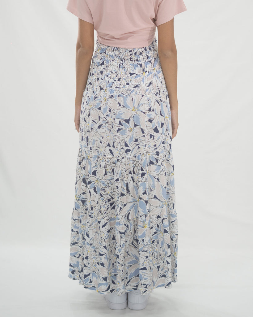 Maternity Shirred Maxi Skirt in Navy Floral Print (6639690842206)