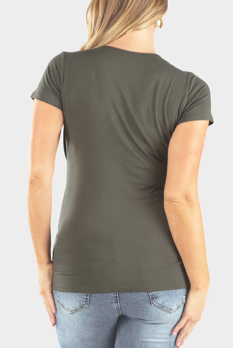 Maternity & Nursing Crossover Short Sleeve Tee in Khaki - Angel Maternity - Maternity clothes - shop online (6660553539678)