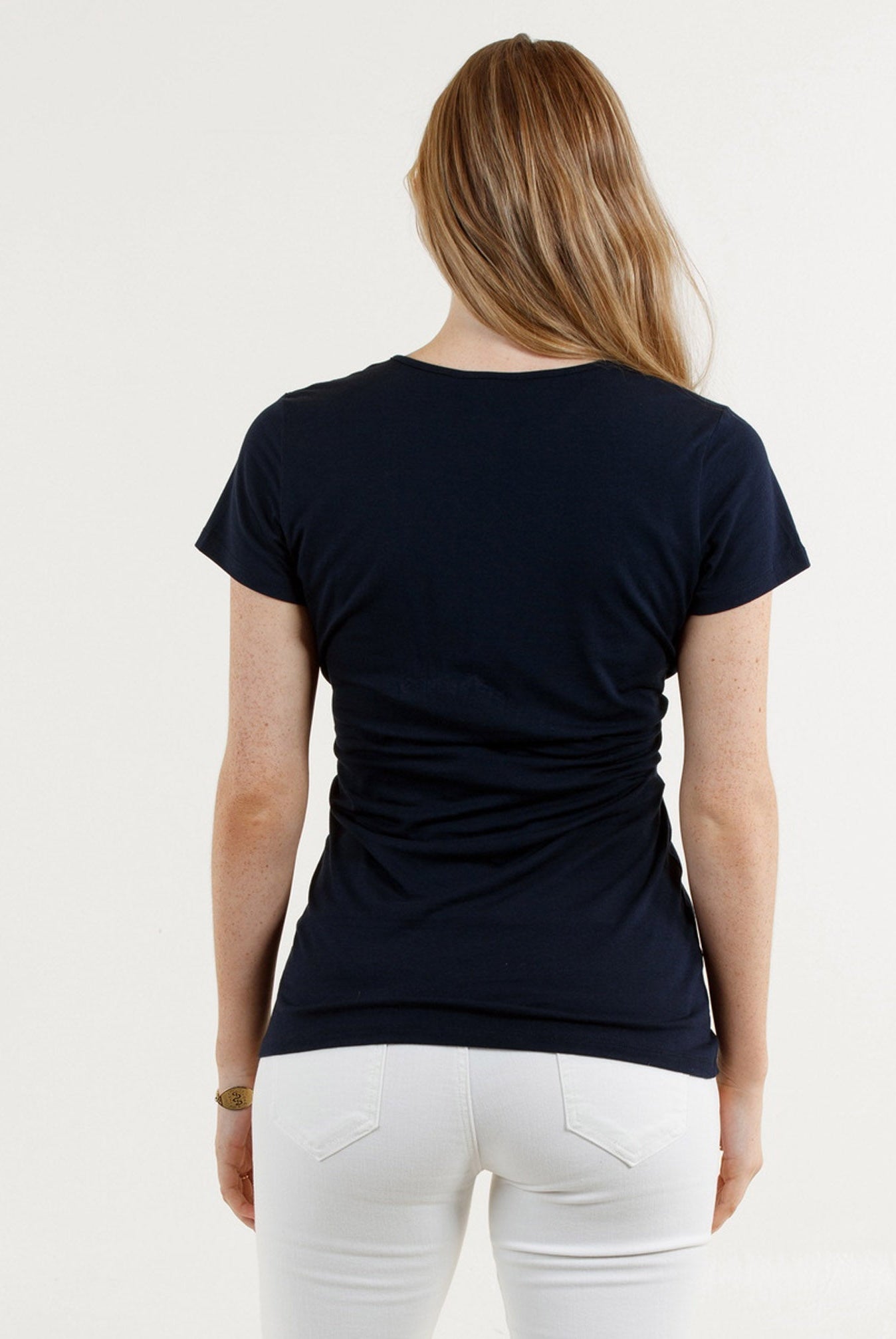 Back view - Short Sleeve Nursing Friendly Bamboo Maternity Crossover Black Top (4801468399710)