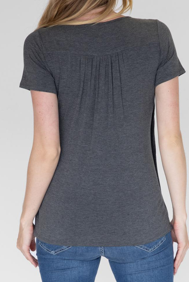 Petal Front Short Sleeve Top in Charcoal (4828435677278)