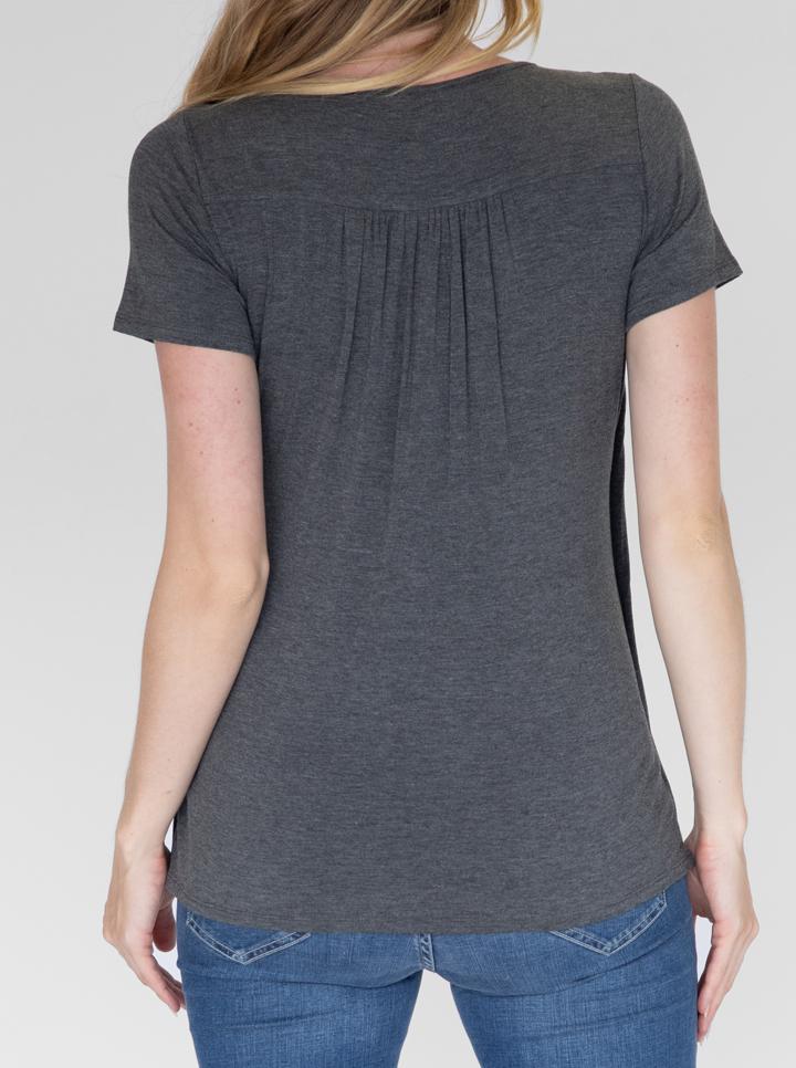 Petal Front Short Sleeve Top in Charcoal (4828435677278)