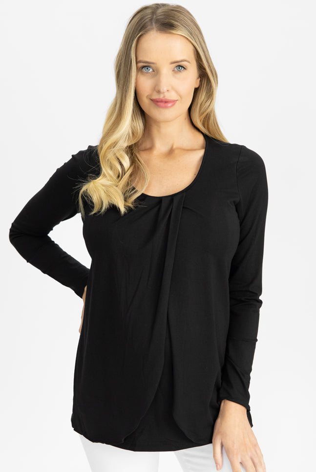 Long Sleeve Maternity and Nursing Top in Black main (4792059265118)