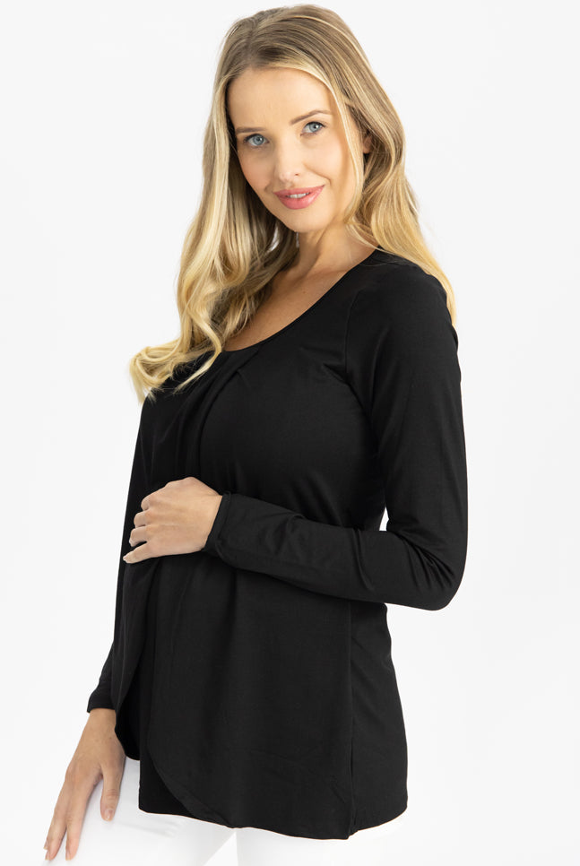 Long Sleeve Maternity and Nursing Top in Black side (4792059265118)