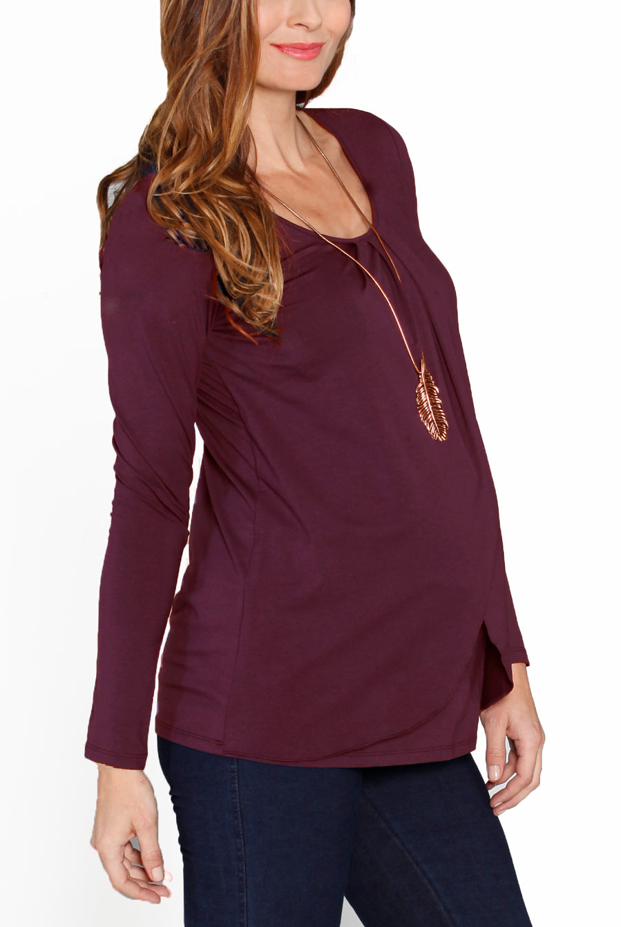 Main view - Petal Front Long Sleeve Nursing Top - Deep Plum (1580642664542)