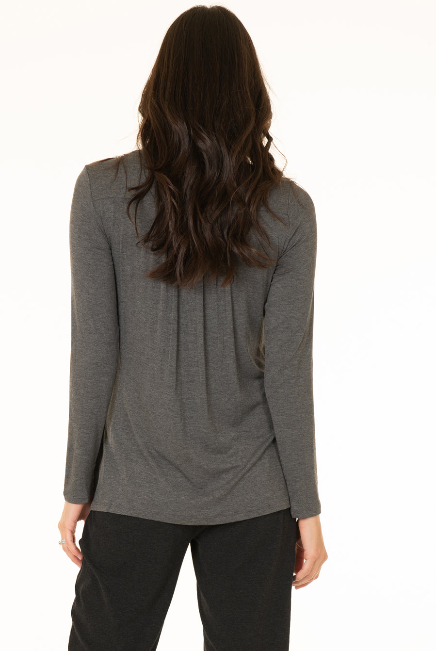 Back view - Petal Front Maternity Long Sleeve Nursing Top - Grey (4158750163038)