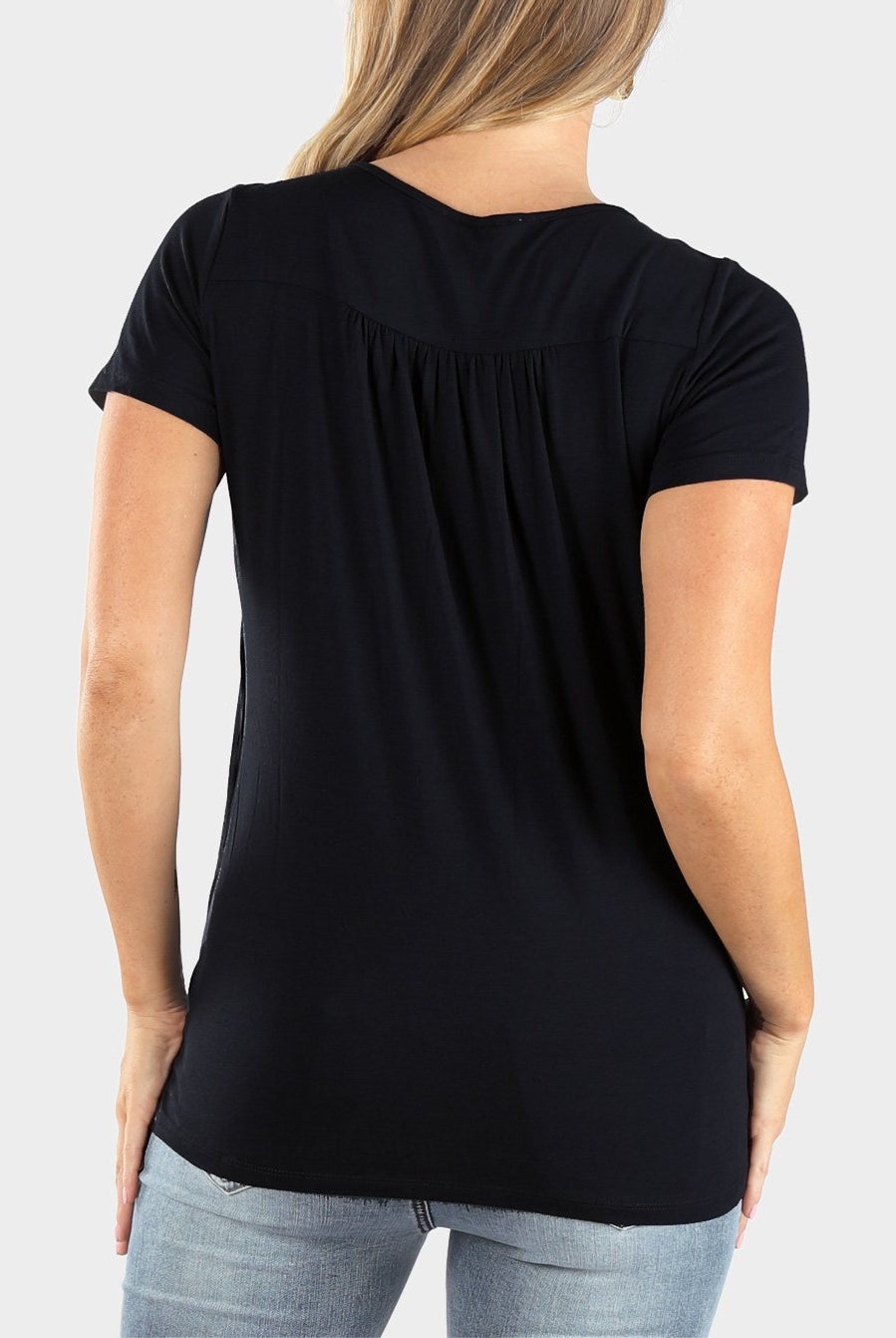 Maternity & Nursing Petal Front Short Sleeve Top in Black - Angel Maternity - Maternity clothes - shop online (6640278306910)