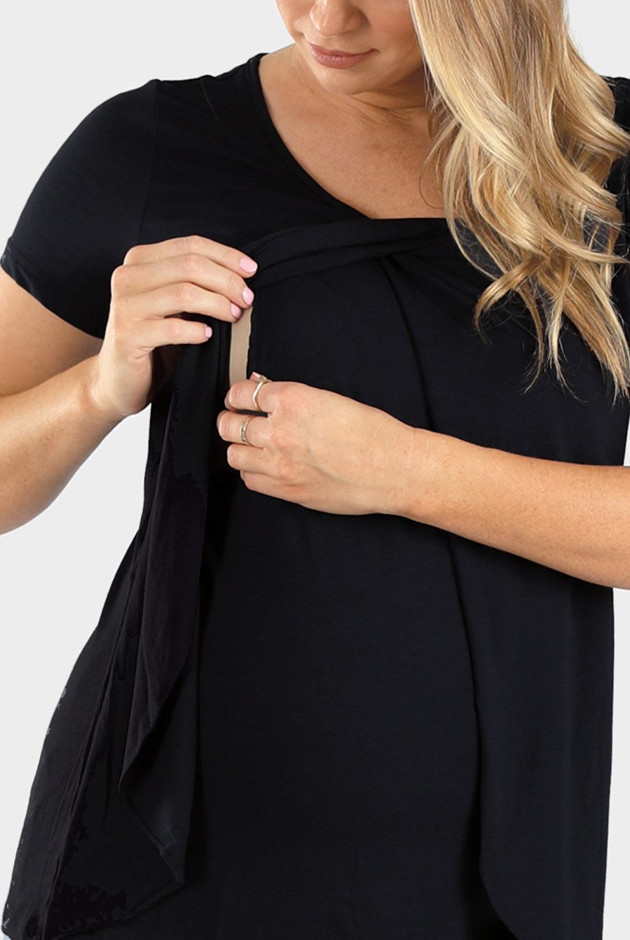 Maternity & Nursing Petal Front Short Sleeve Top in Black - Angel Maternity - Maternity clothes - shop online (6640278306910)