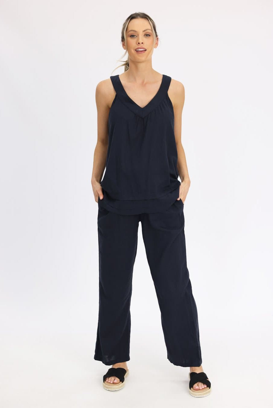 Maternity Sleeveless Linen Top in Navy - Angel Maternity - Maternity clothes - shop online (6640781557854)
