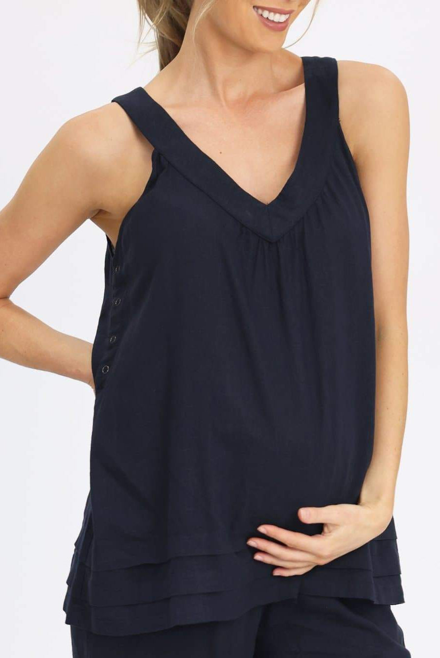 Maternity Sleeveless Linen Top in Navy - Angel Maternity - Maternity clothes - shop online (6640781557854)