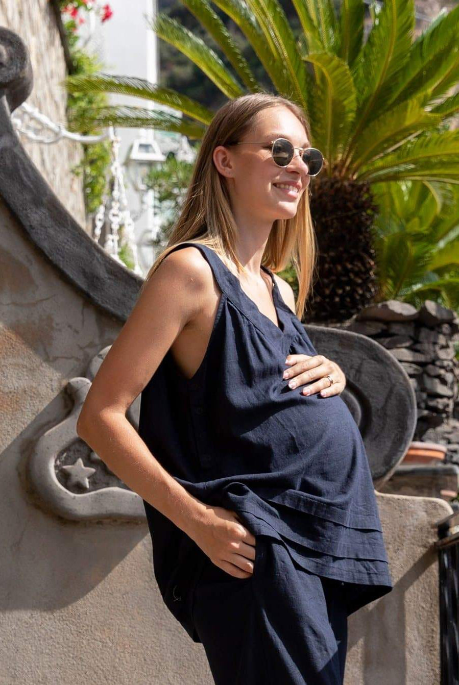 Maternity Sleeveless Linen Top in Navy - Angel Maternity - Maternity clothes - shop online (6640781557854)