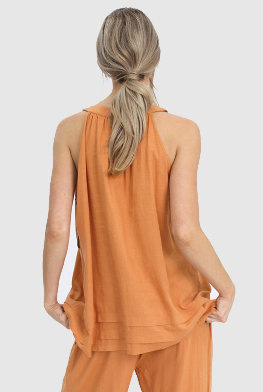 Back view - Maternity Sleeveless Linen Summer Top in Orange (6640781590622)