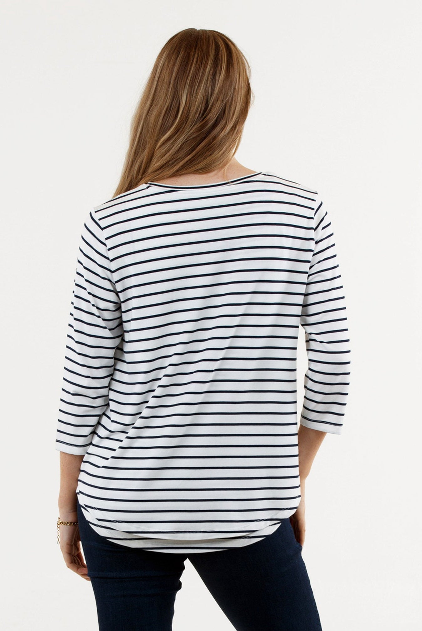 Back view - Bamboo Stripe Long Sleeve Maternity and Nursing Top (6669517127774)
