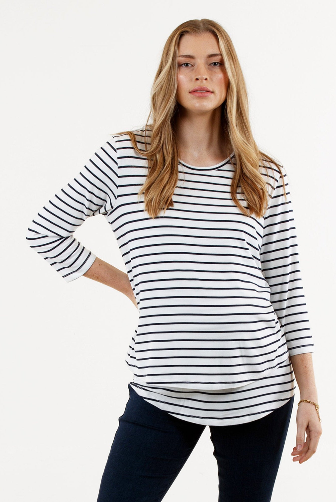 Main view - Bamboo Stripe Long Sleeve Maternity and Nursing Top (6669517127774)