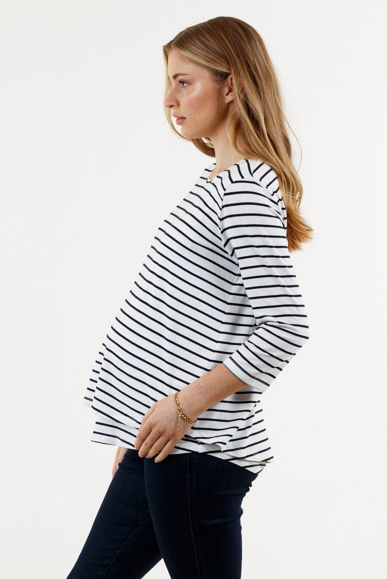 Side view - Bamboo Stripe Long Sleeve Maternity and Nursing Top (6669517127774)