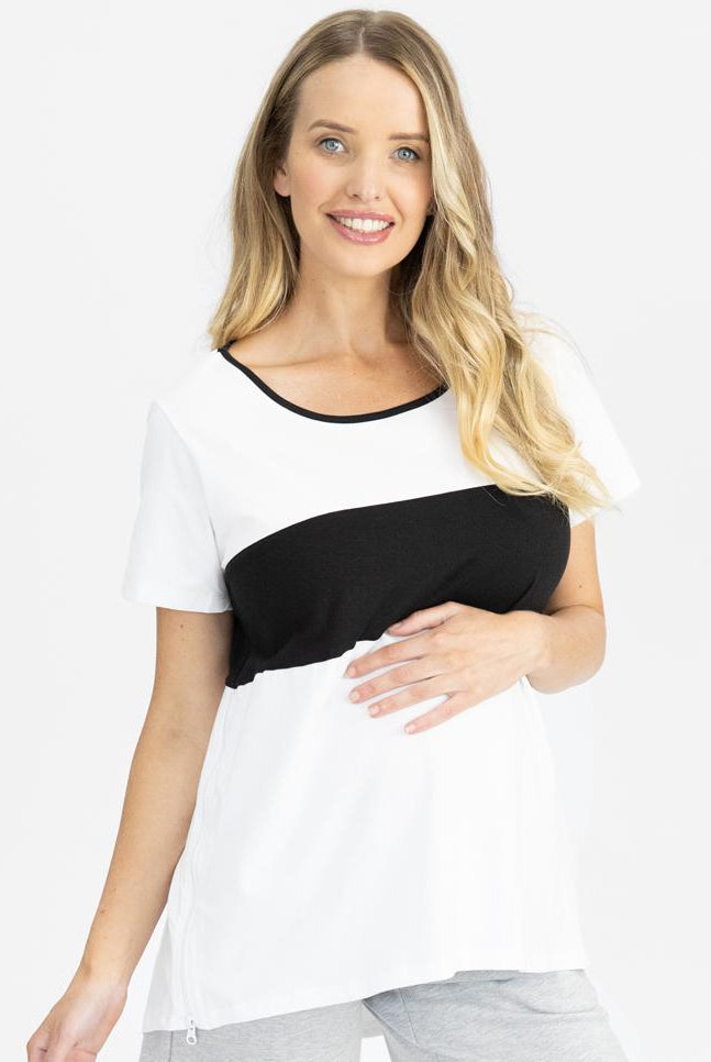 Main view - Maternity and Nursing T-Shirt in Black and White (4802020540510)