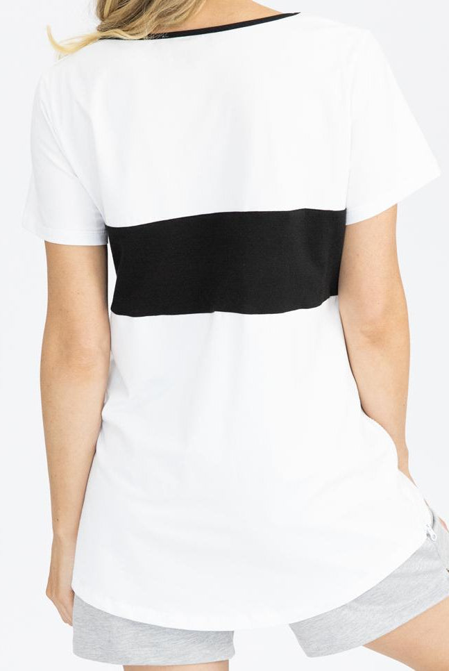 Back view - Maternity and Nursing T-Shirt in Black and White (4802020540510)