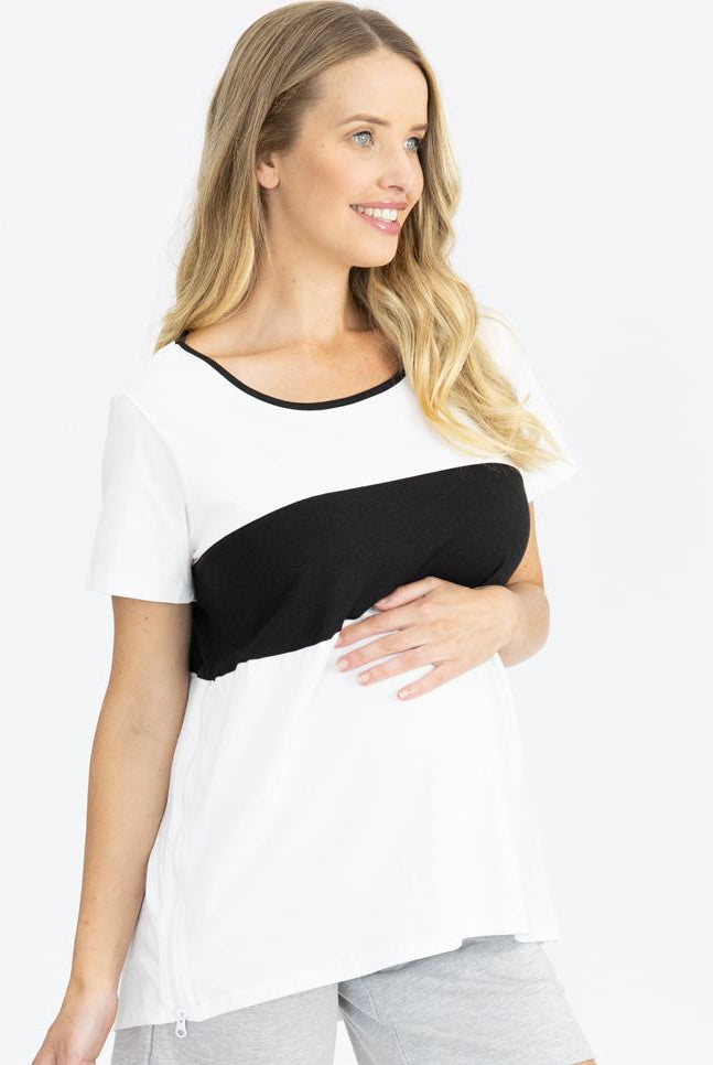 Side view - Maternity and Nursing T-Shirt in Black and White (4802020540510)