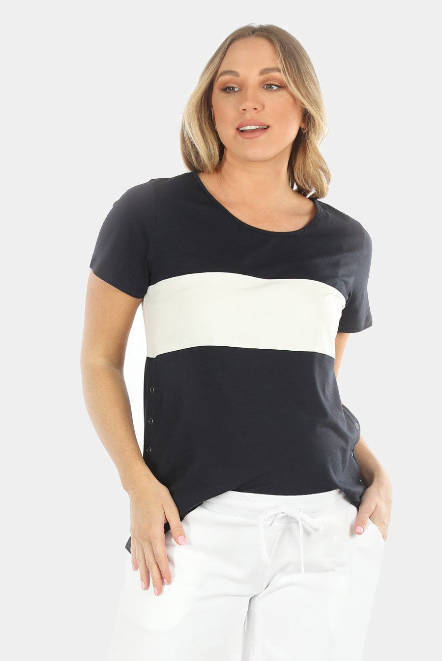 Main view - Navy Maternity and Nursing Cotton T-Shirt (6663267876958)