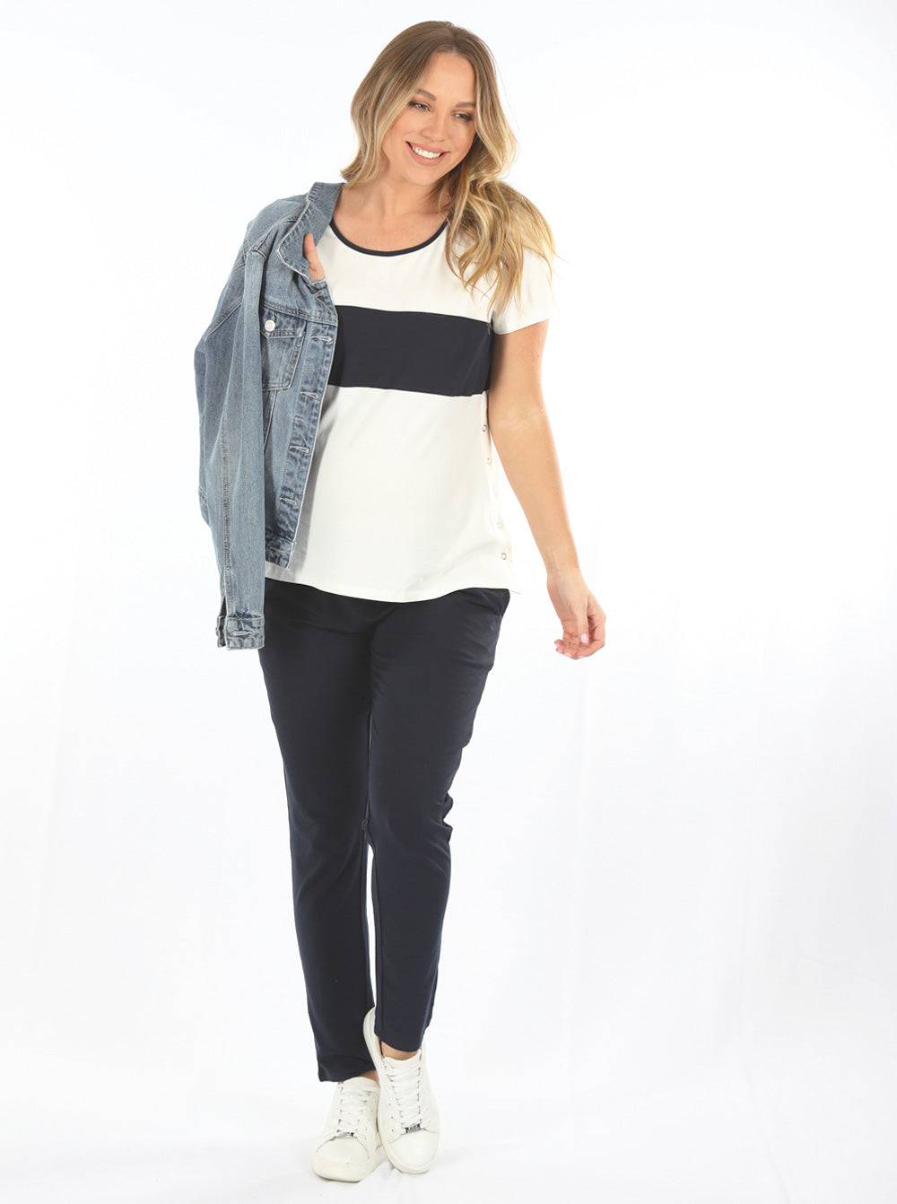 Maternity and Nursing T-Shirt in Navy and White - Angel Maternity - Maternity clothes - shop online (6663267844190)