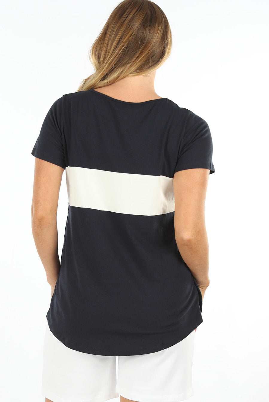 Back view - Navy Maternity and Nursing Cotton T-Shirt (6663267876958)
