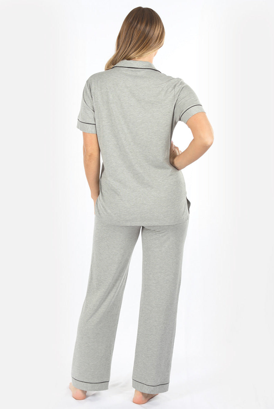 Maternity and Nursing short Sleeve Pyjama Set in Marl Grey Bamboo (6664047493214)