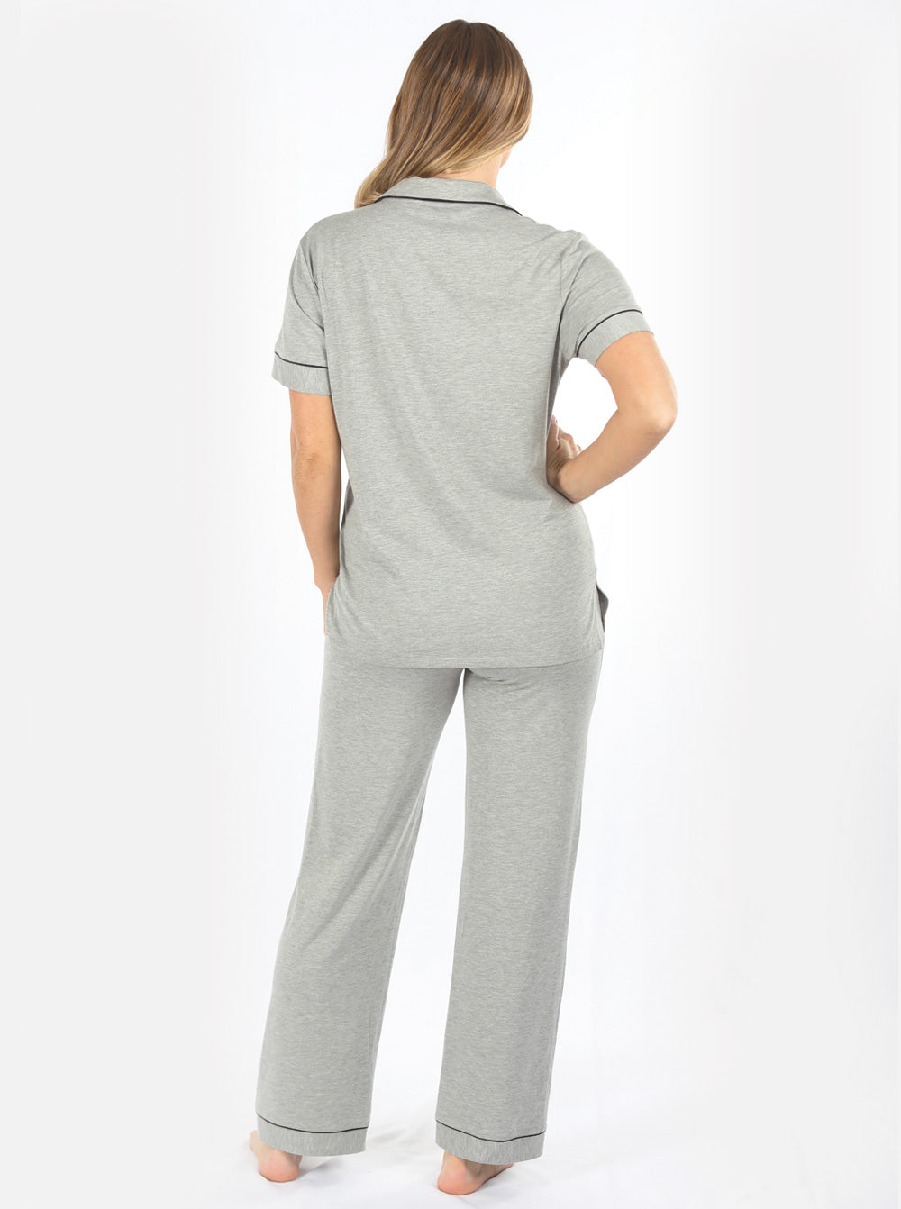 Maternity and Nursing short Sleeve Pyjama Set in Marl Grey Bamboo (6664047493214)