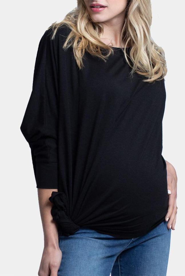 Front view - Loose Fit Oversize Maternity Black Tee (4754174017630)