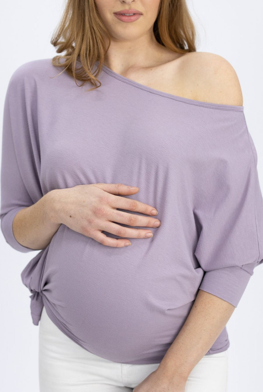 Front view - Loose Fit Oversize Purple Maternity Tee (4754253873246)