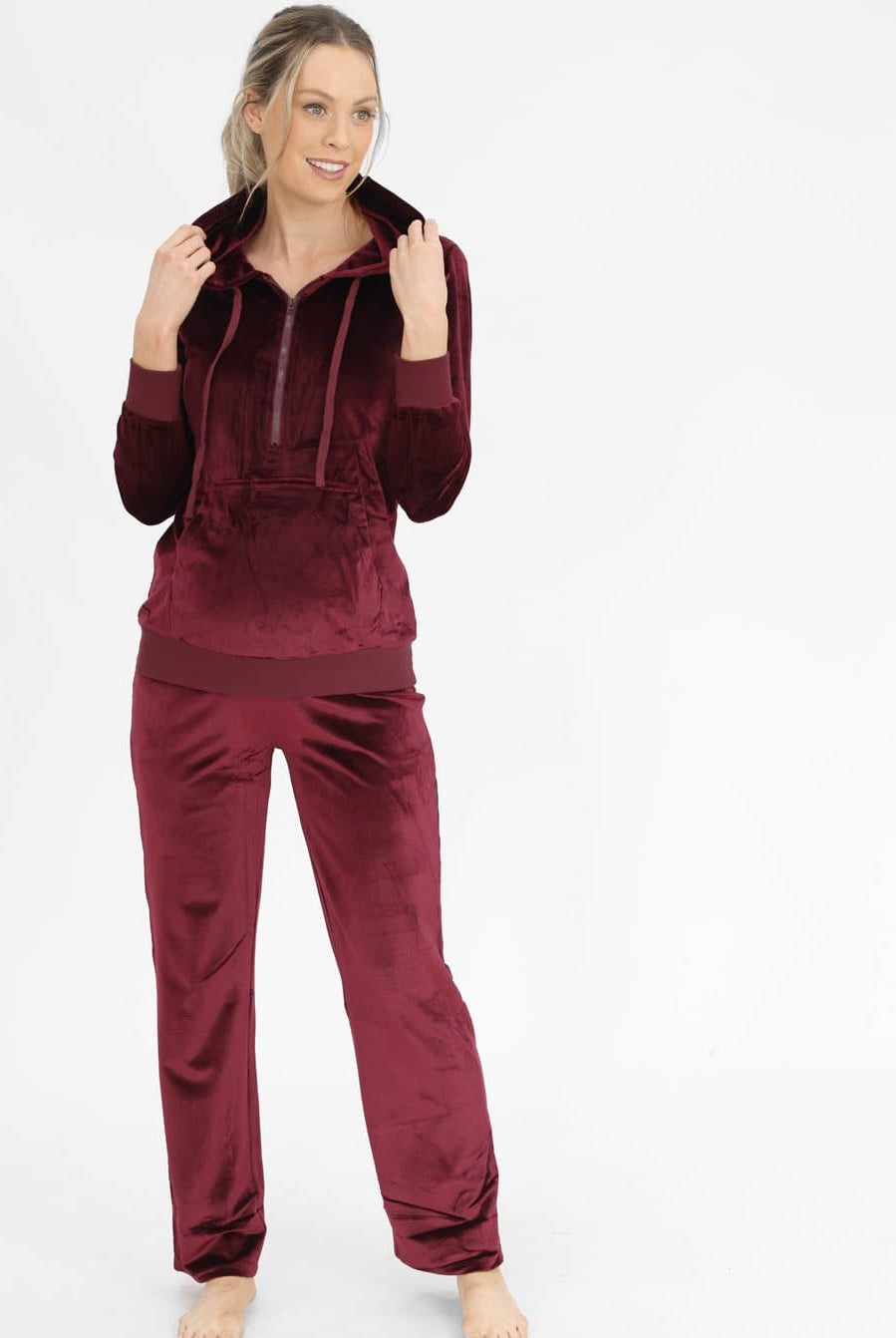 Maternity Velour Lounge Set - Red (6621383983198)
