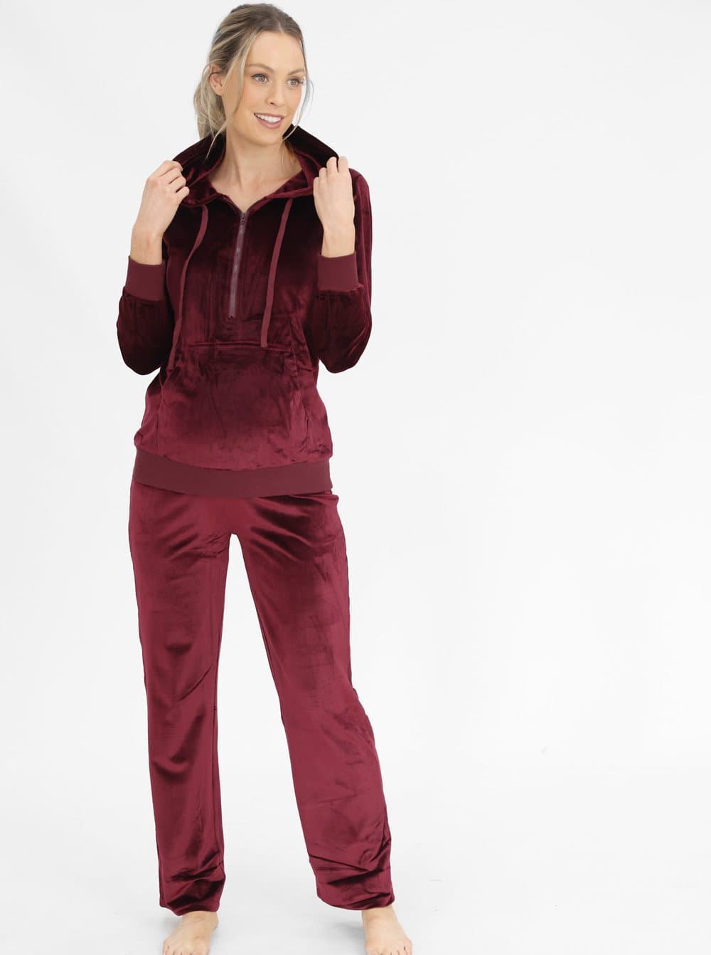 Maternity Velour Lounge Set - Red (6621383983198)
