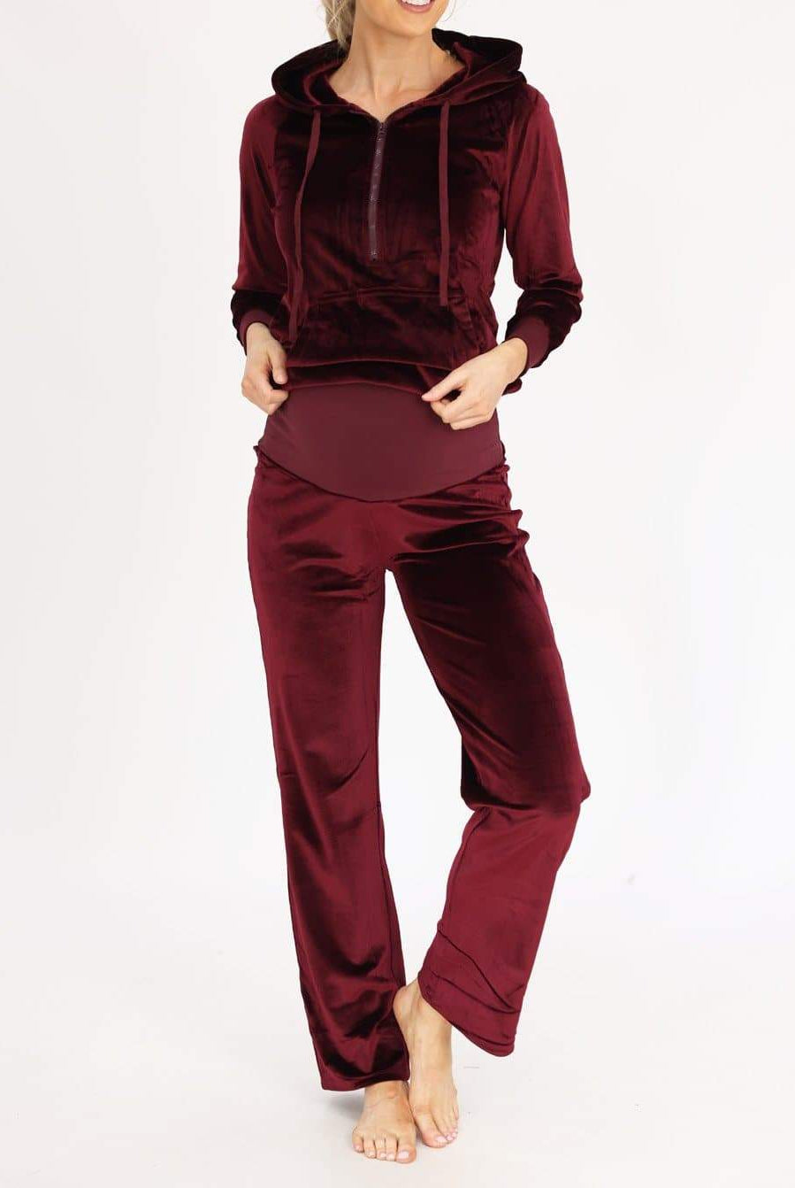 Maternity Velour Lounge Set - Red (6621383983198)