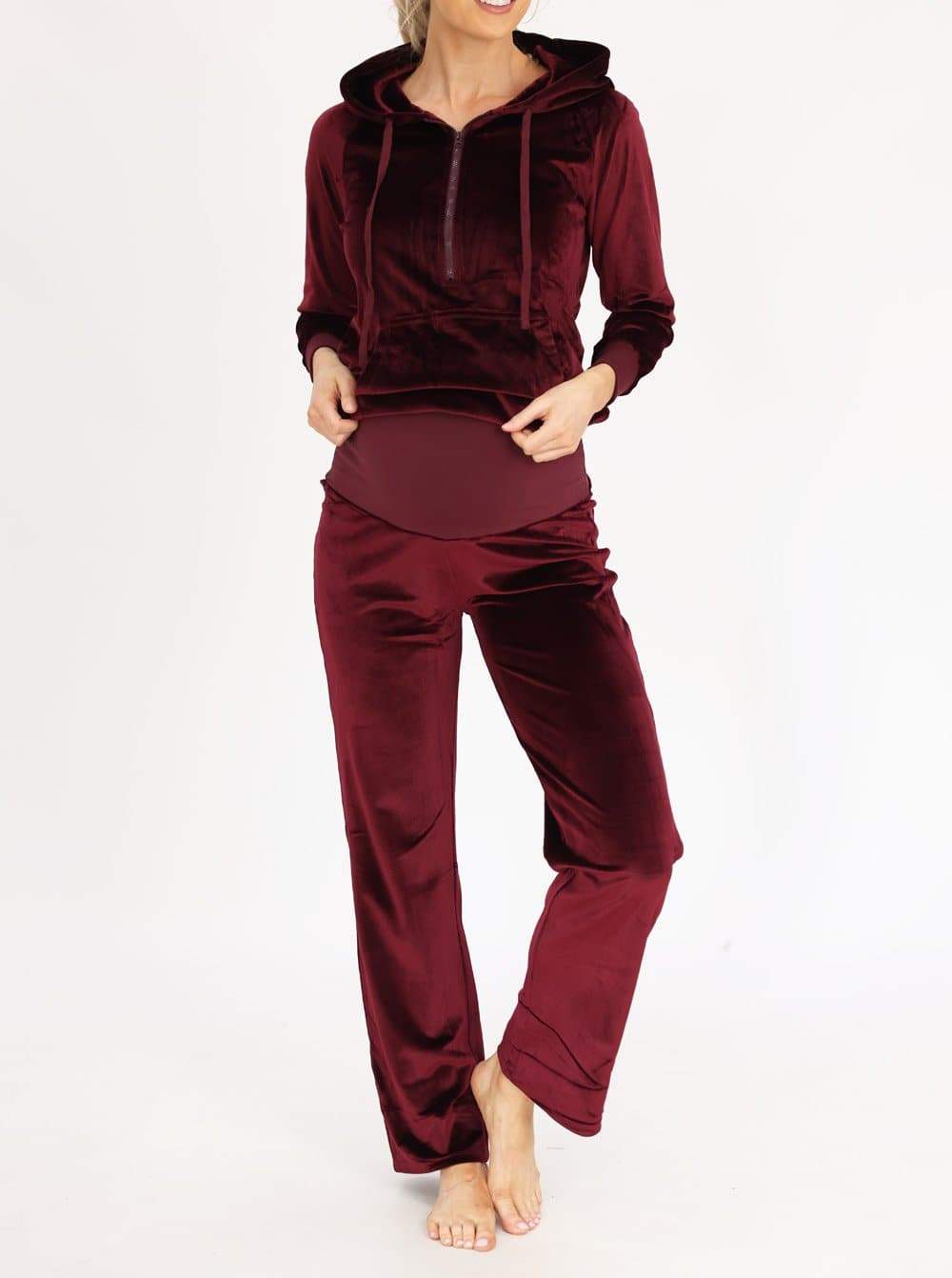 Maternity Velour Lounge Set - Red (6621383983198)