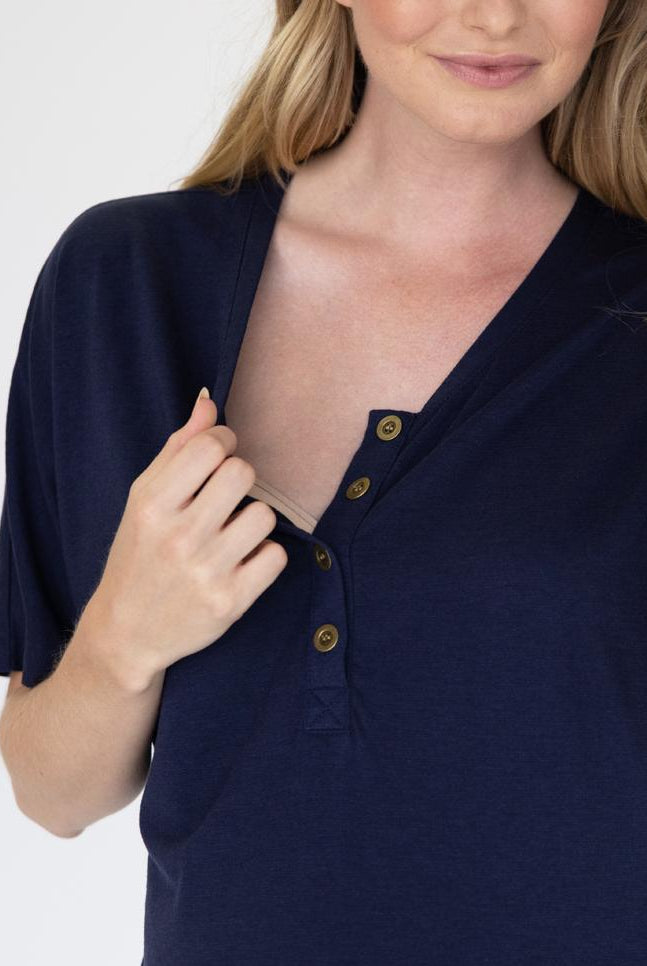 Nursing friendly - Mama Hospital Nightie in Navy (4827649278046)