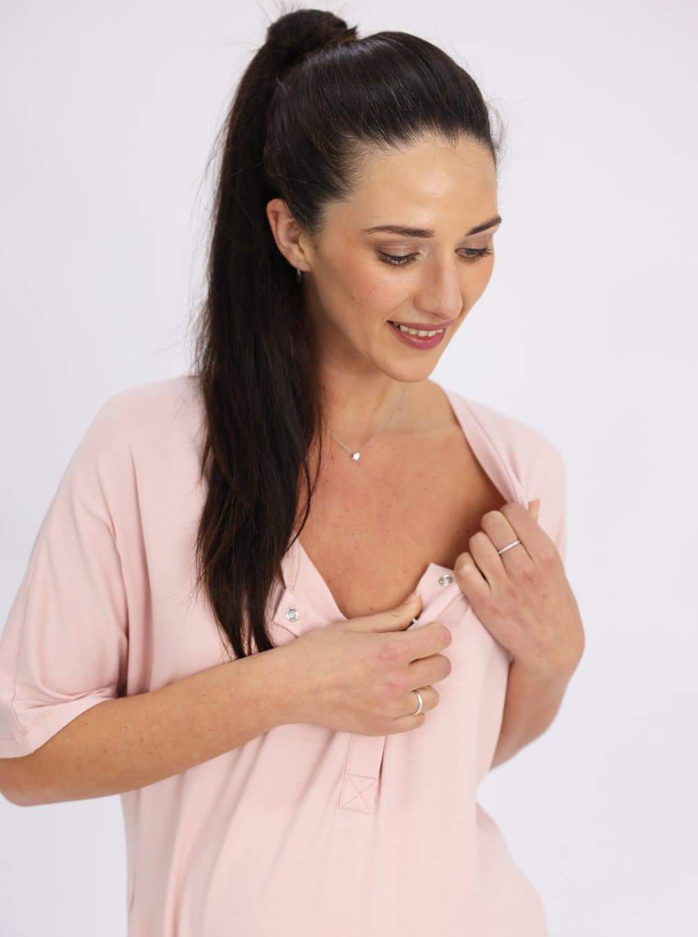 Mama Hospital Nightie, Long Length with Baby Pouch in Pink (6621381853278)