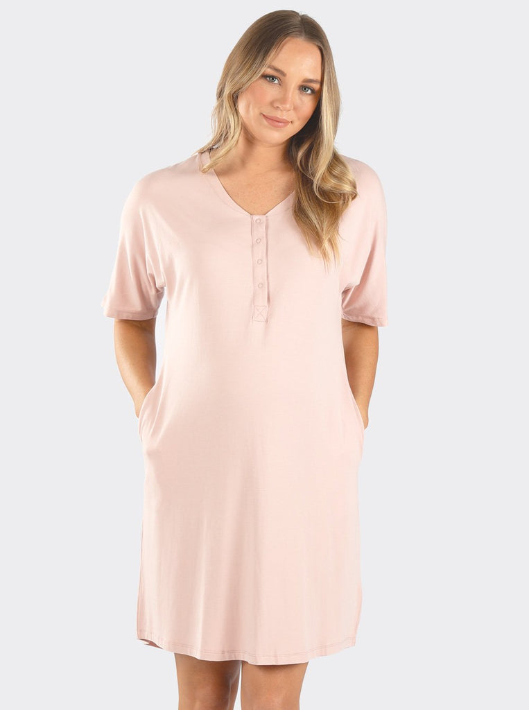 Mama Hospital Nightie, knee Length with Baby Pouch - Angel Maternity - Maternity clothes - shop online (6640780935262)