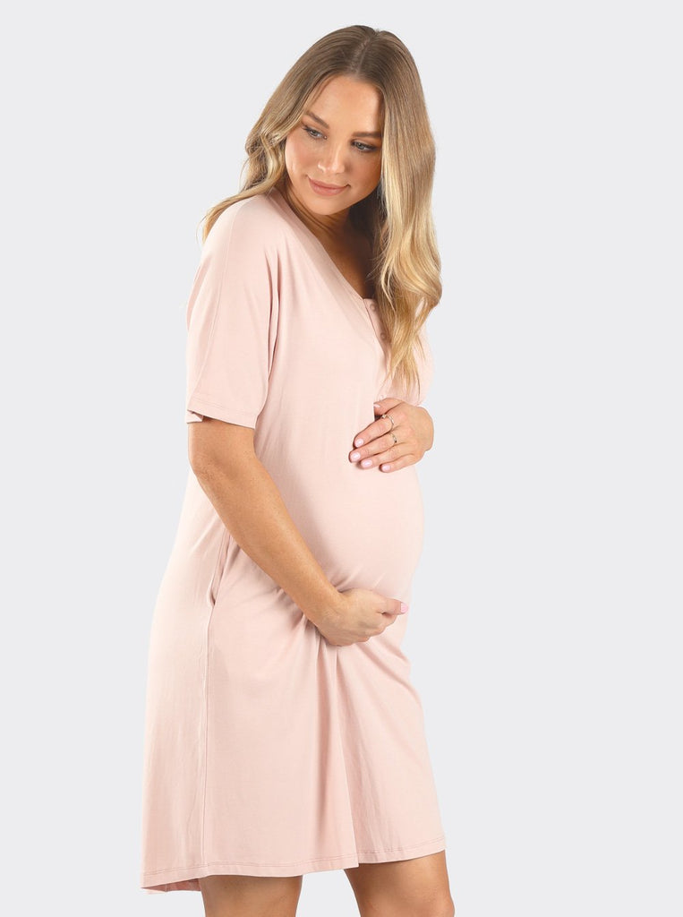 Mama Hospital Nightie, knee Length with Baby Pouch - Angel Maternity - Maternity clothes - shop online (6640780935262)