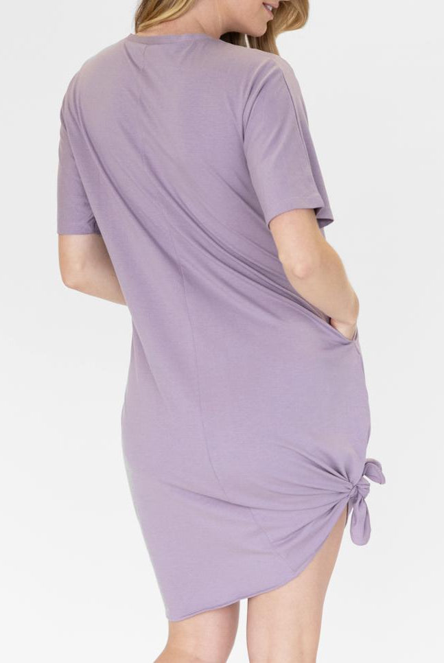 Back view - A young pregnant woman in Mama Hospital Nightie in Lavender (4827649179742)