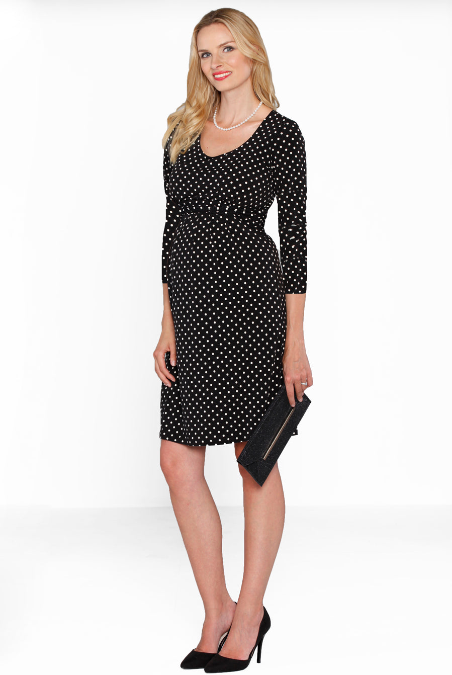 Maternity Busy Mommy Nursing Dress in Black Dots - Angel Maternity USA (1301889646686)