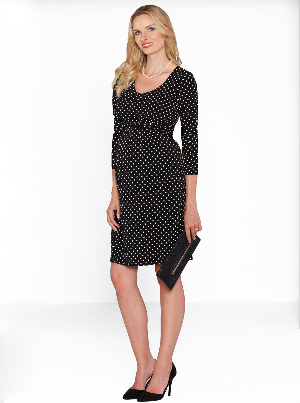 Maternity Busy Mommy Nursing Dress in Black Dots - Angel Maternity USA (1301889646686)