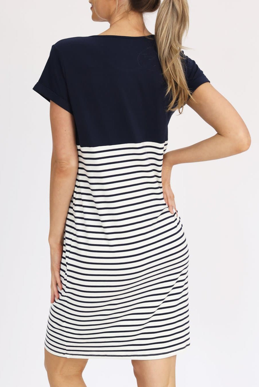 Maternity and Nursing Striped Nightie in Navy (6621381918814)