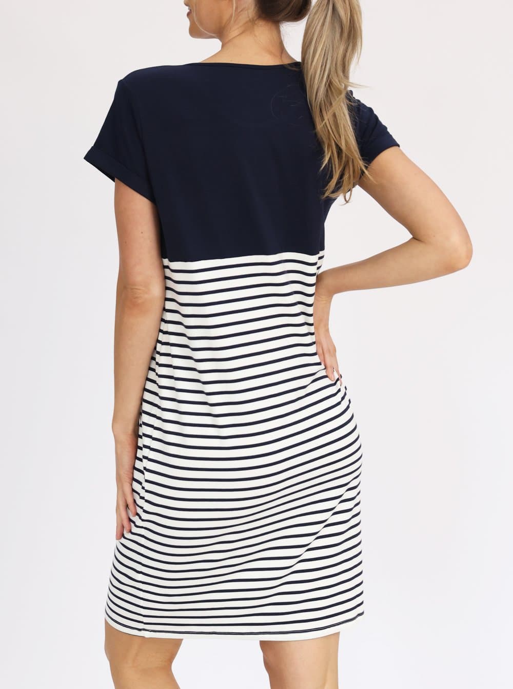 Maternity and Nursing Striped Nightie in Navy (6621381918814)